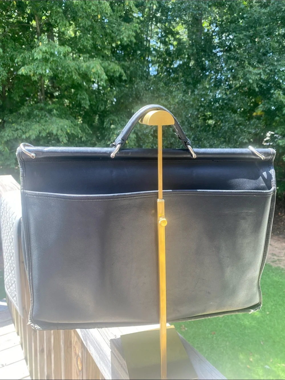 Coach Vintage Black Leather Briefcase with Gold-Tone Hardware